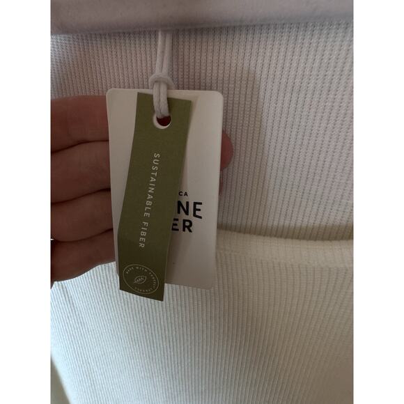 Marine Layer Lexi Rib White Ribbed Square Neck Tee Size S Tencel Blend NWT $54 - Picture 9 of 13
